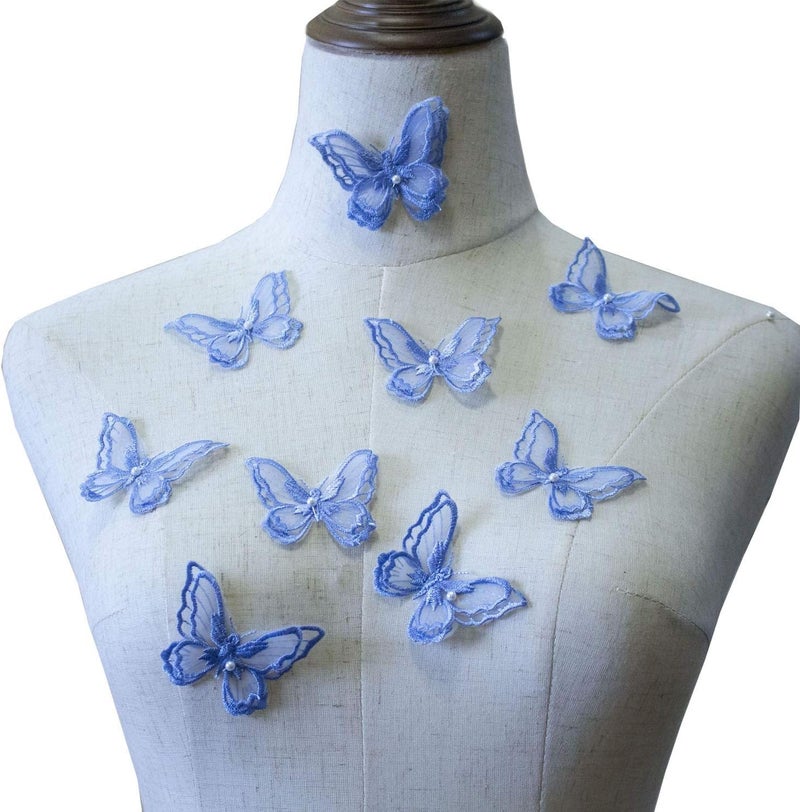 PandD 10PCS Double Layers Butterfly Patches Butterfly Lace Applique Organza Embroidery Sewing for Craft Projects (Pale Blue) - Image 1